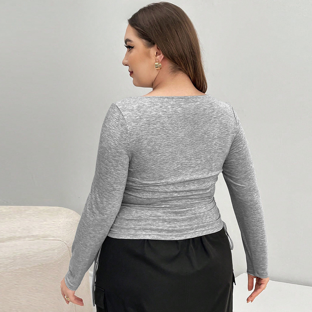 Large Size Womens American Long Sleeved T-shirt Slim Fit Short with a Bottom Layer and a Style Top