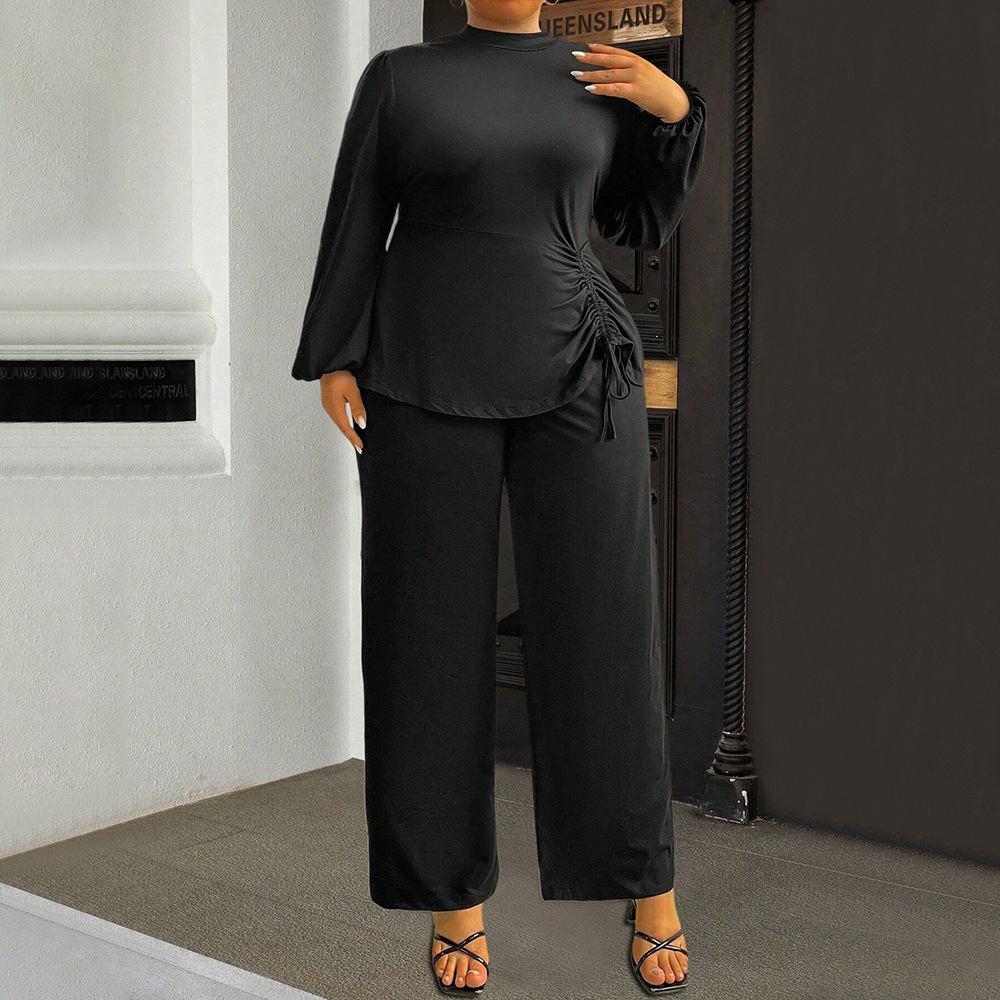 Large Size Womens Simple and Fashionable Set for Autumn and Winter Commuting to Work Solid Color Versatile Two-piece Set