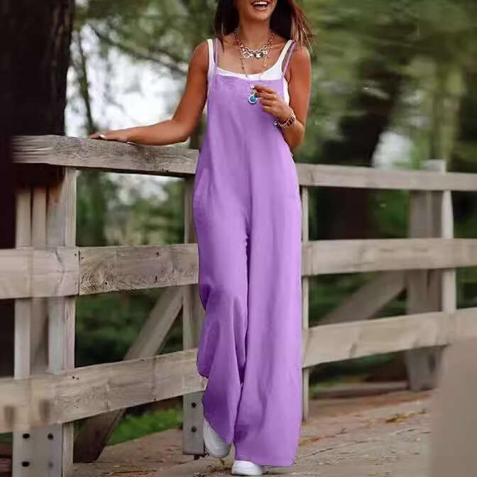 Wide Leg Jumpsuit Women S Clothing Summer New Item Solid Color Women S Casual Pocket Suspender Jumpsuit Overalls