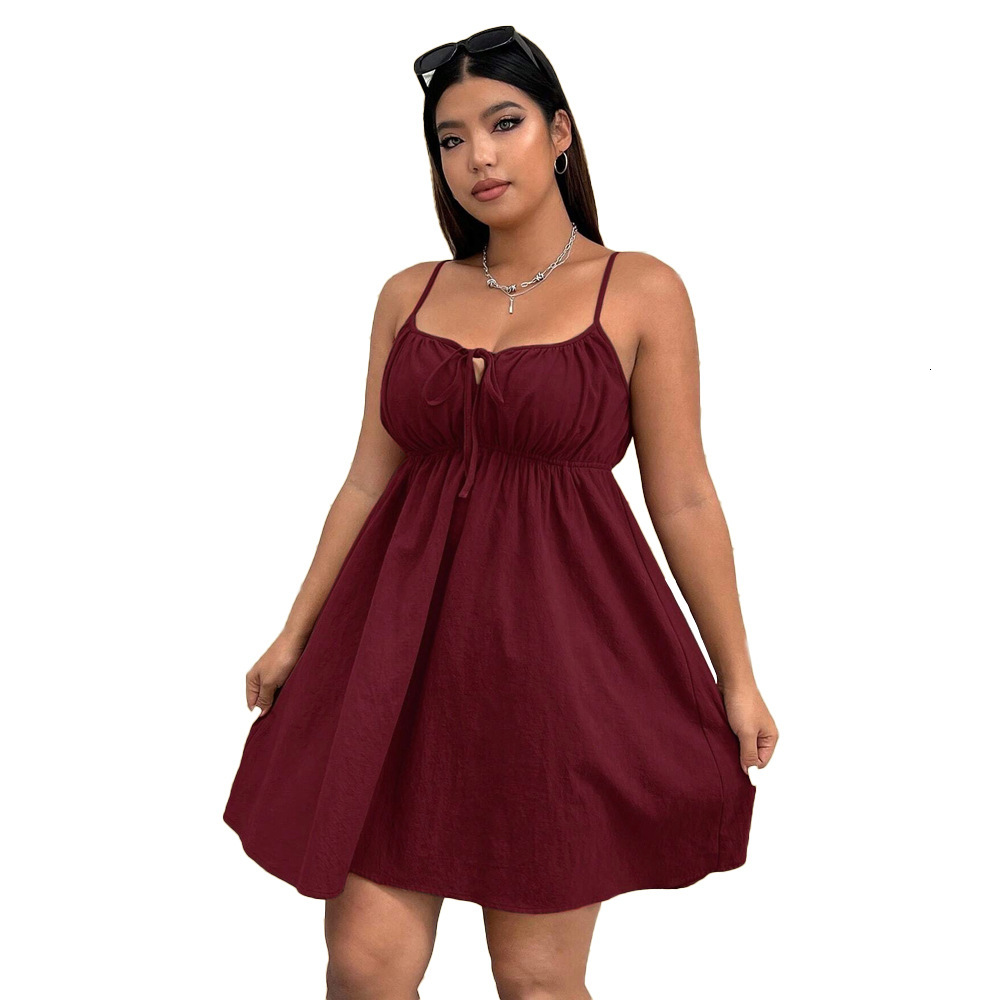 Plus Size Womens Spring/summer Waist Cinched Sleeveless Camisole Mini Casual Dress
