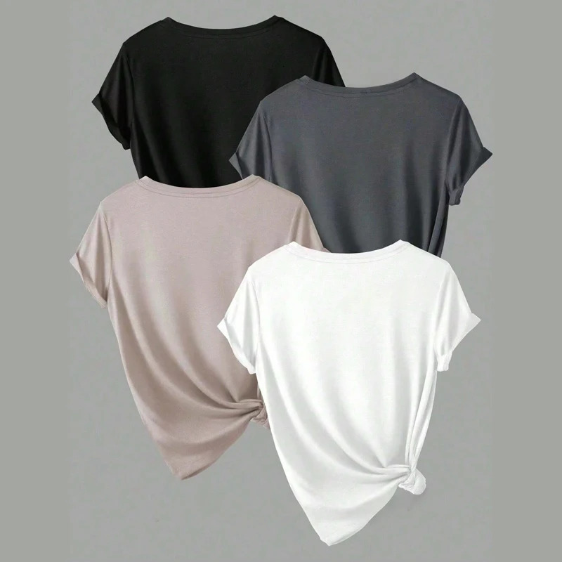 4PCs Trend Tshirts Leisure Summer Tops Woman Clothing Plus Size Short Sleeve T Shirt Clothes for Women Tee Top Outfit 250514
