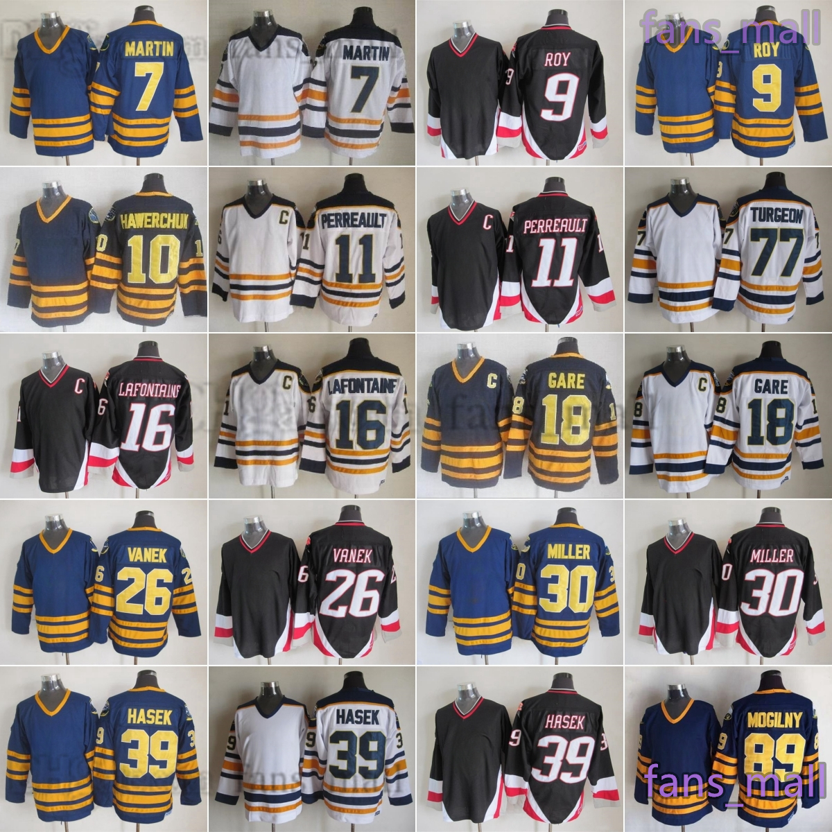 Movie CCM Vintage Hockey 39 Dominic Hasek Jersey Throwback 7 Rick Martin Derek Roy Dale Hawerchuk Perreault LaFontaine Gare Vanek Miller Turgeon Mogilny Jersey