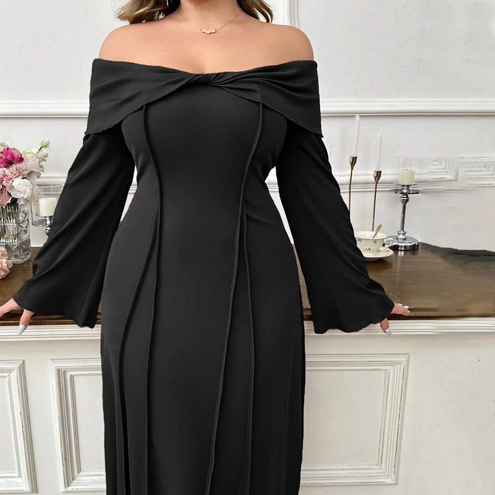 Plus Size Womens Elegant and Intellectual Style Dress Autumn and Winter One Piece Collar Ladies Temperament Mid Length Skirt