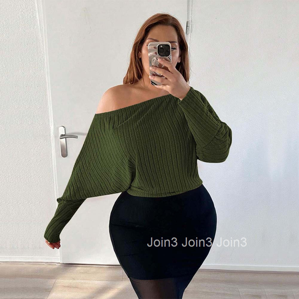 Autumn and Winter New Plus Size Womens Sexy Off Shoulder One Neck T-shirt Fashionable Casual Top