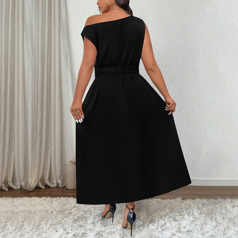Large Size Womens Elegant and Feminine Temperament One Shoulder Sloping Collar Off Shoulder Jumpsuit Long Skirt