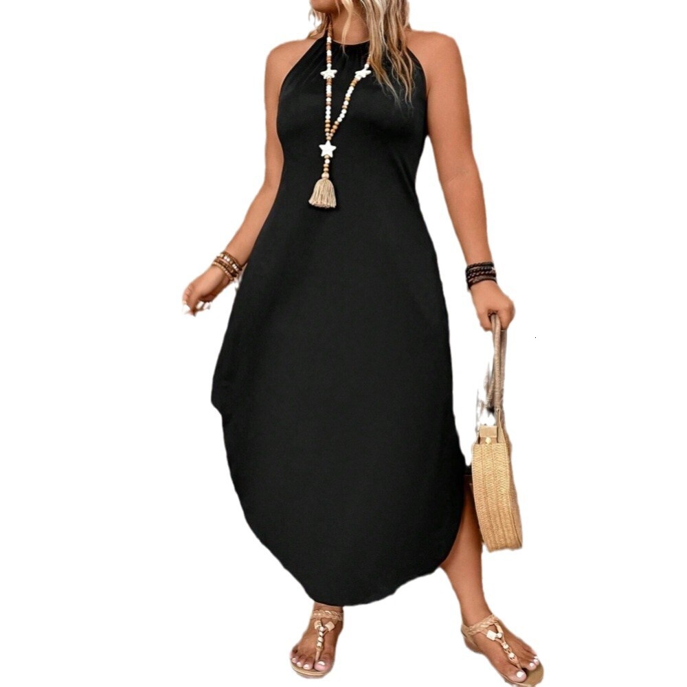 2025 Plus Size Womens Simple and Elegant Style Dress Spring and Summer New Style Loose and Slimming Mid Length Skirt