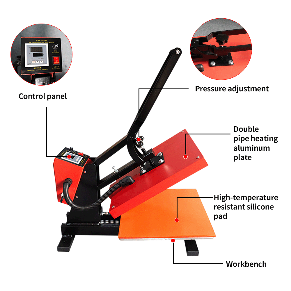 Semi-Automatic Heat Press Machine for T-Shirts - Size: 38x38 Inches
