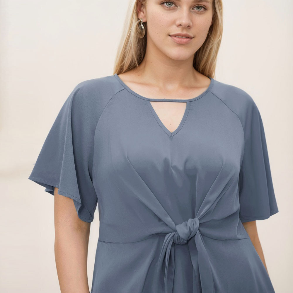 2025 New Plus Size Womens Simple and Elegant Style T-shirt V-neck Waist Cinching Slimming Loose Versatile Top