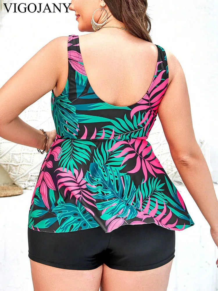 VigoJany 2025 Print Strapped Plus Size Tankini Set Women High Waist Swimsuit Backless Push Up Bathing Suit Summer Bitchwear 250515