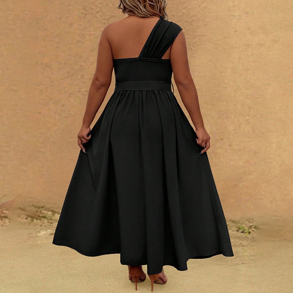 Large Size Womens Socialite Style Dress Summer New Item Sloping Collar Off Shoulder French High-end Long Dress