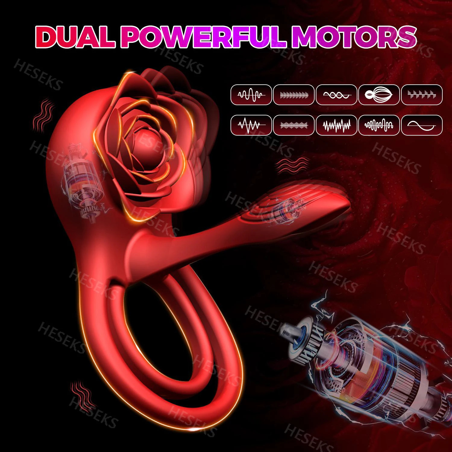 HESEKS Rose Vibrating Cock Ring 10 Vibration Penis Ring Penis Vibrators G-spot Clitoral Stimulator Adult Couples Sex Toy for Men 250515