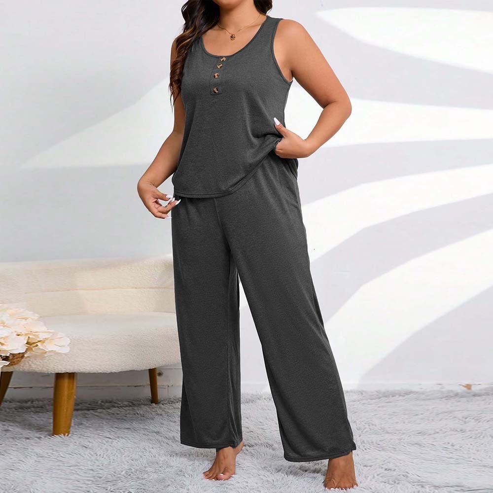 Large Size Home Suit Set Summer Simple Casual Fashion Vest Long Pants Two-piece Set for Women