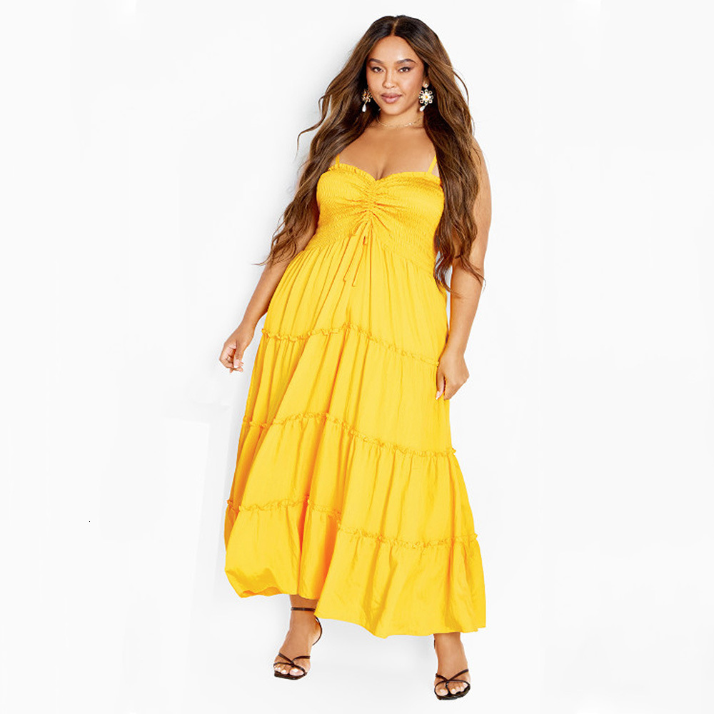 Plus Size Womens Travel Vacation Style Sexy Camisole Dress Summer Seaside Mid Length Skirt
