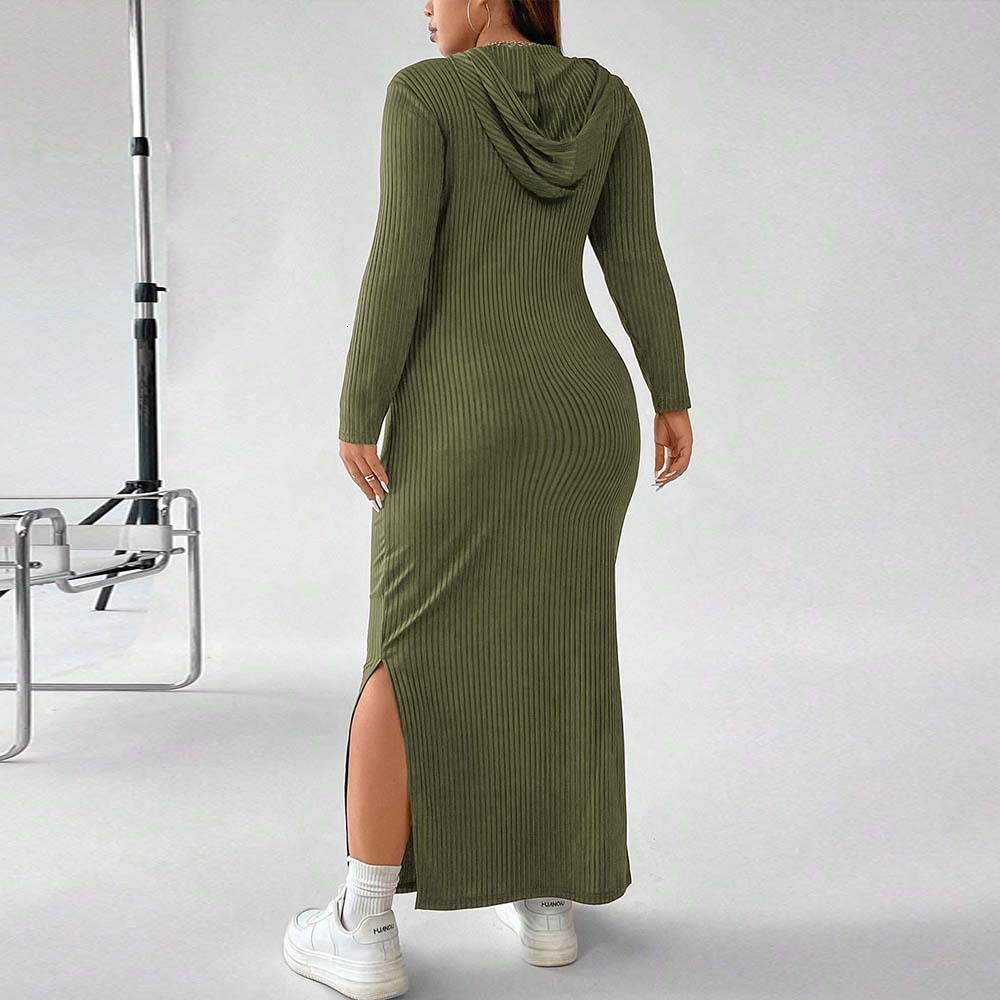 New Plus Size Womens Instagram Hooded Dress for Autumn and Winter Simple and Tight Fitting Hip Hugging Long Skirt