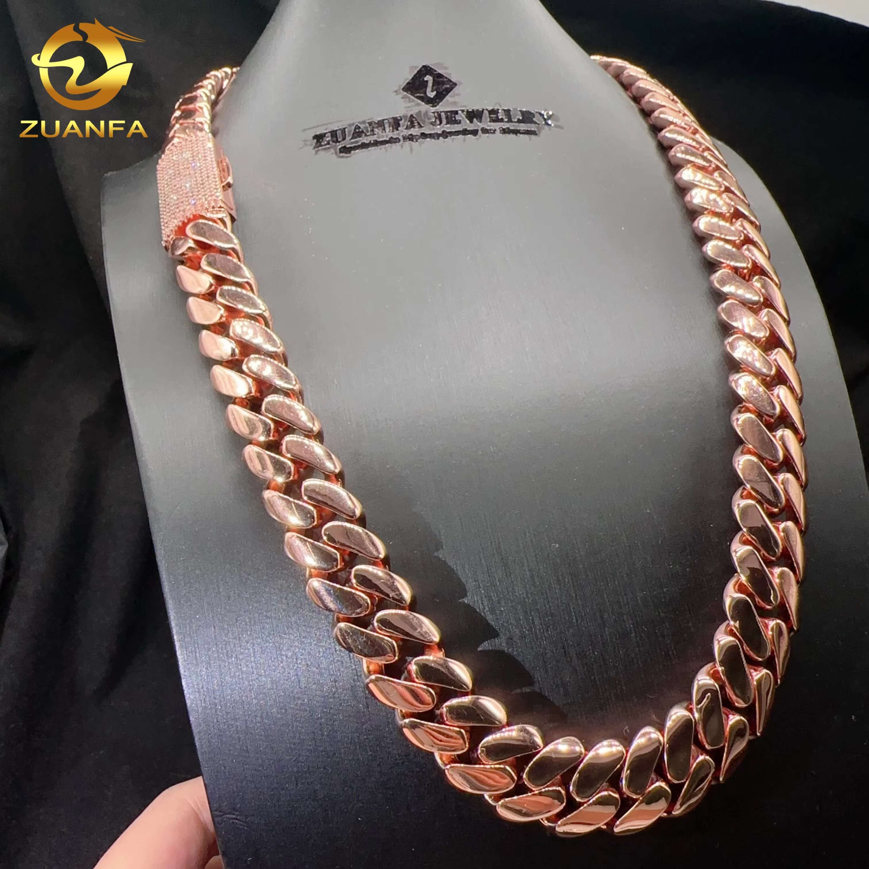 16MM Width Sterling Sier VVS Moissanite Dia Lock Hip Hop Real Gold Plated Plain Cuban Link Chain
