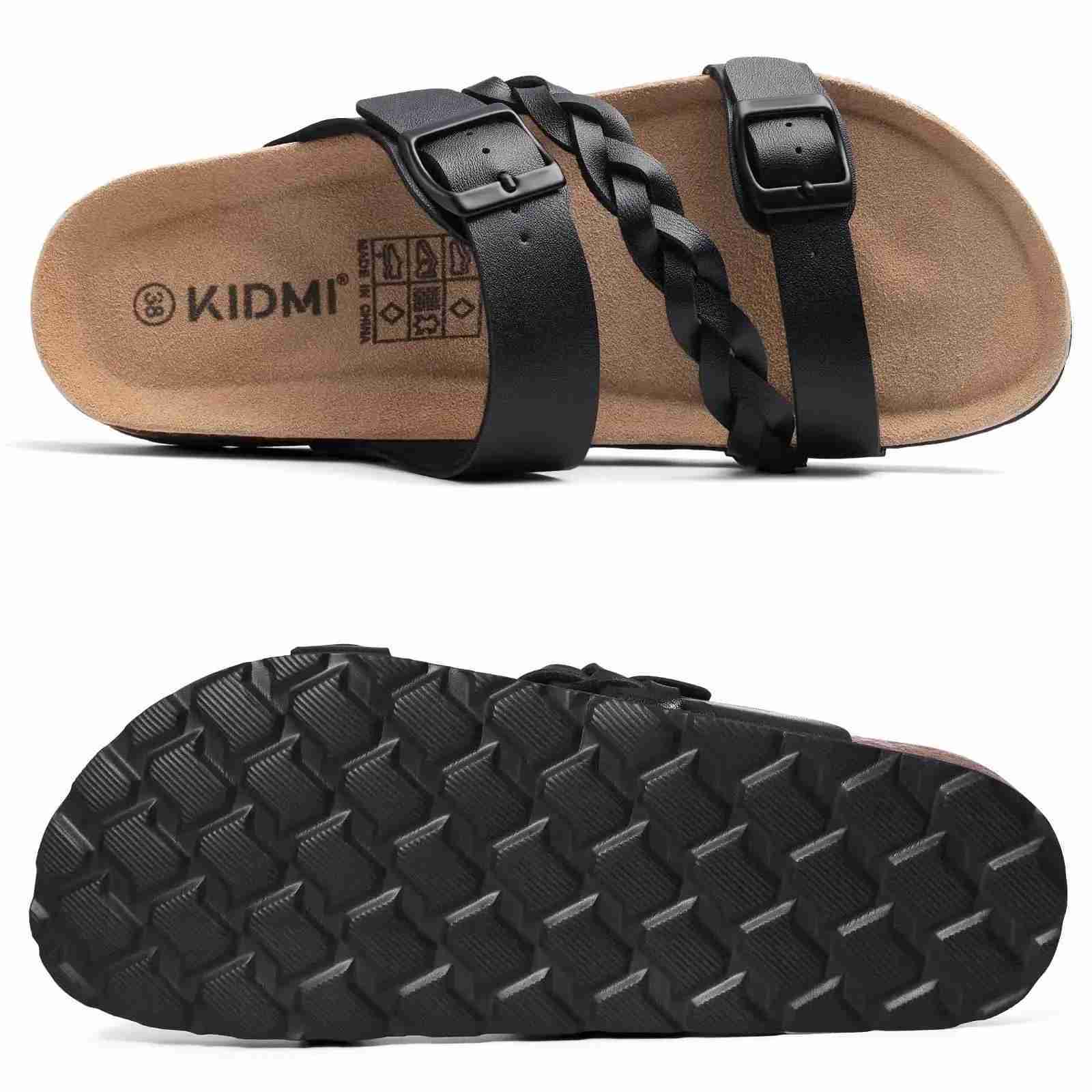 Comwarm Womens Cork Foot Mat Slide with Arch Support Summer Womens Cork Sandals with Adjustable Buckle for Sliding Up the Slide W250414