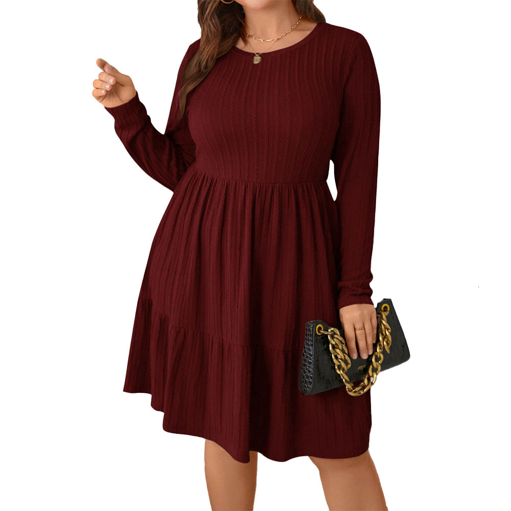 Large Size Womens Elegant Style Wine Red Dress Autumn and Winter New Versatile Commuting Mid Length Skirt