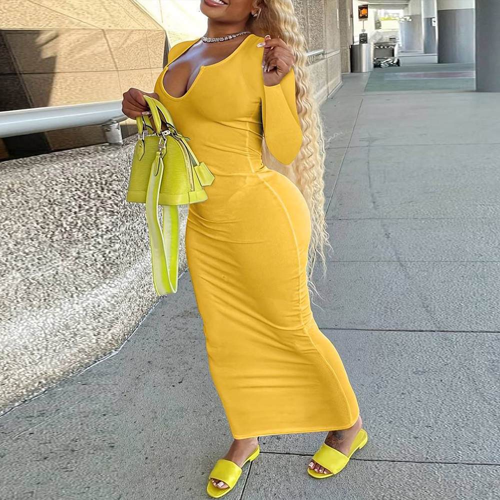 Plus Size Womens Sexy V-neck Long Sleeved Dress for Summer Instagram Influencers Socialite with Hip Hugging Long Skirt