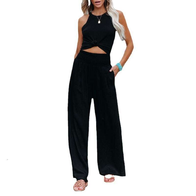 2025 Spring/summer Cotton and Hemp Large Size Womens Wide Leg Elastic Waist Casual Long Pants Versatile Long Ventilation Solid New Product New Arrival