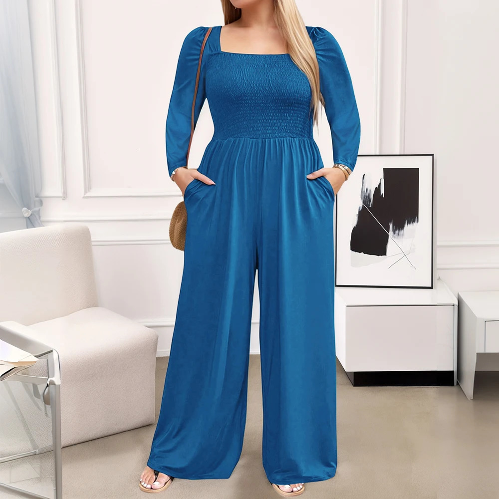 Plus Size Women Wide Leg Pants Jumpsuits Autumn Winter One-piece Long Sleeve Playsuits Jumpsuit Fashion Oversize Femme 250515