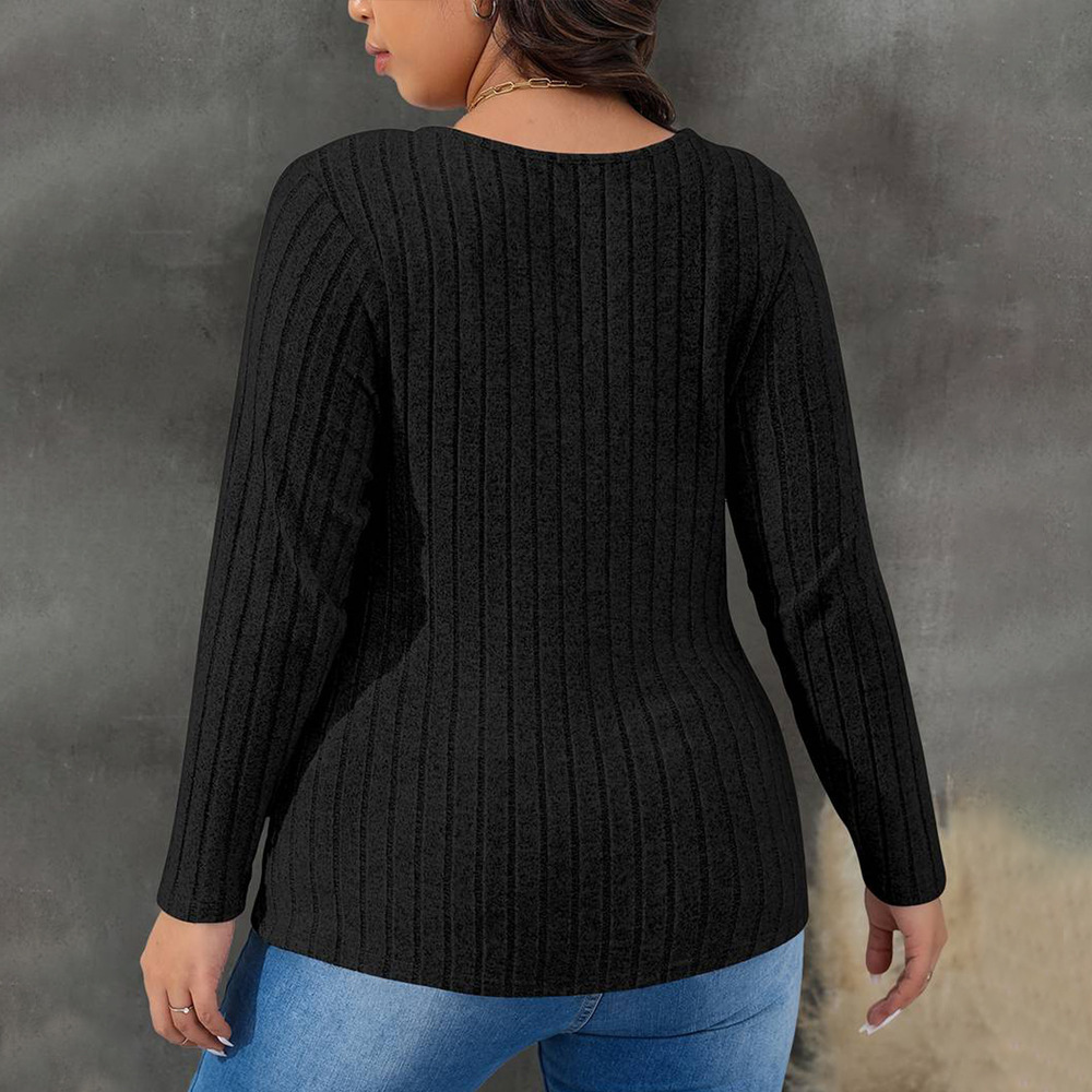 Large Womens Versatile Commuting T-shirt for Autumn and Winter Elegant Style Slim Fit and Slimming with a Pit Stripe Inside the Top