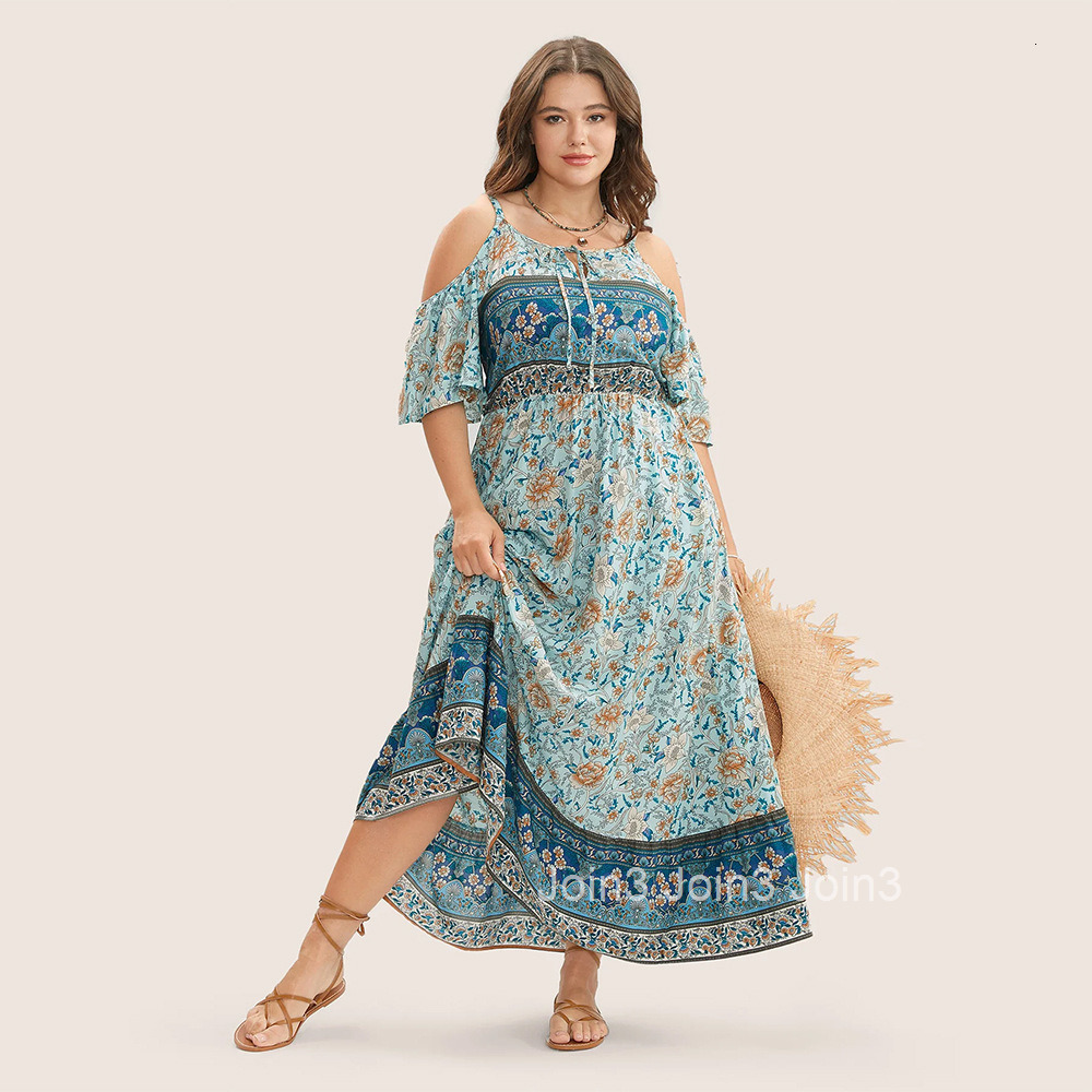 Oversized Womens Summer Suspender Sexy Casual Vacation Off Shoulder Floral Dress