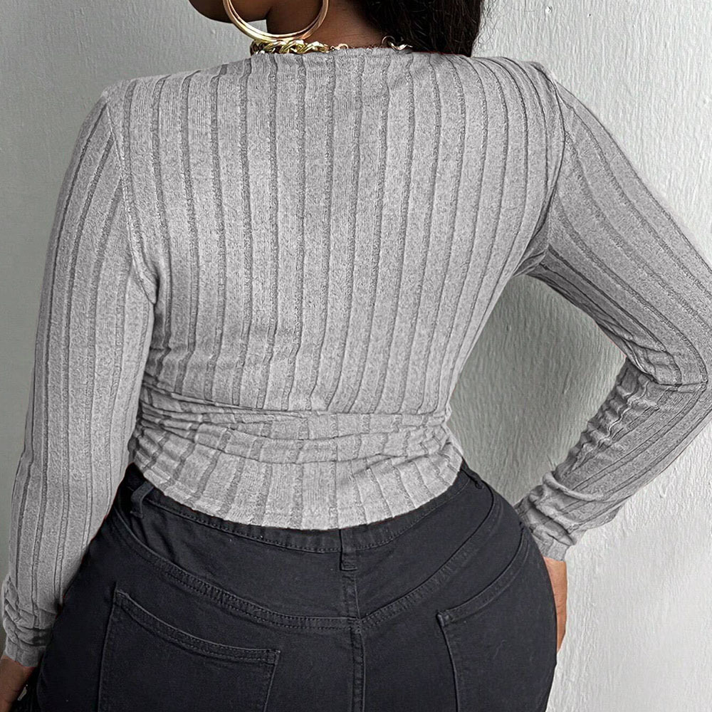 Large Size Womens Sexy Pure Desire T-shirt Autumn and Winter New Collection Waist Cinching Strap Slimming Short Top