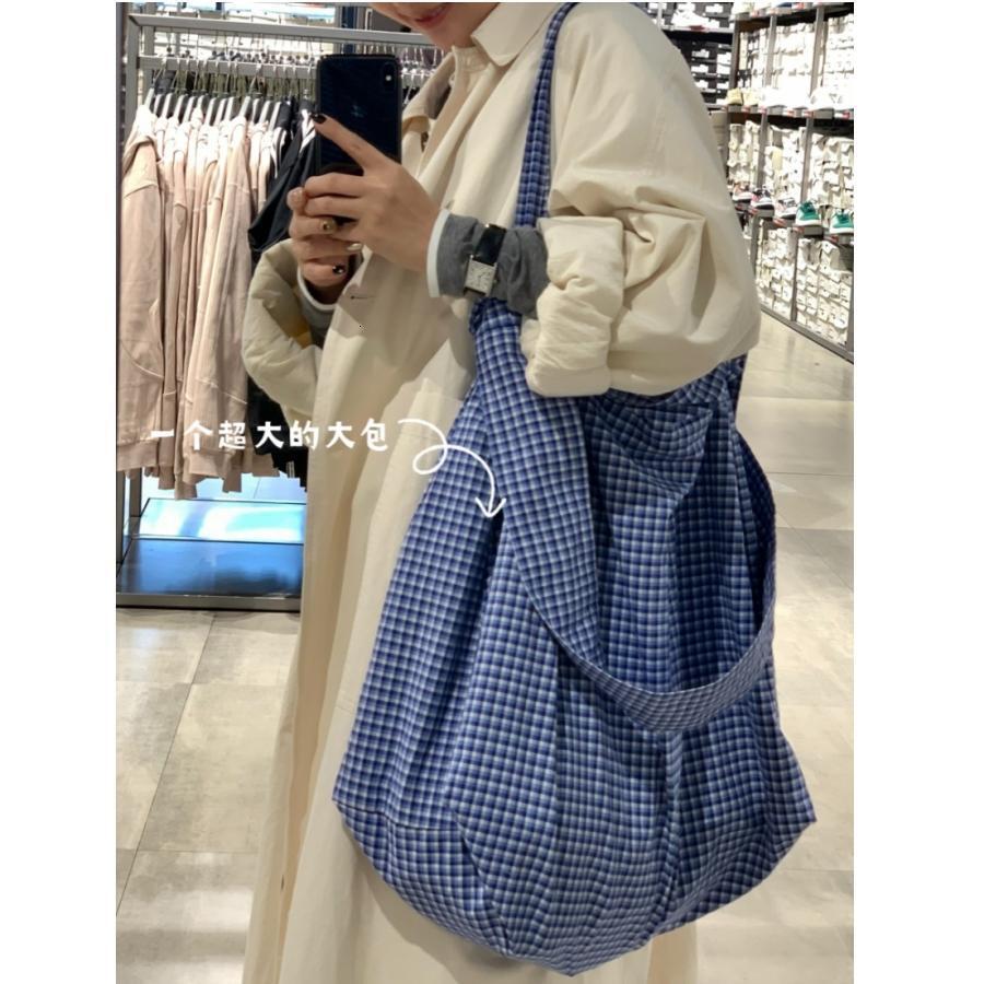 2025S designer shoulder lazy feeling blue checkered bulky large capacity autumn and winter lightweight artistic women crossbody tote bag