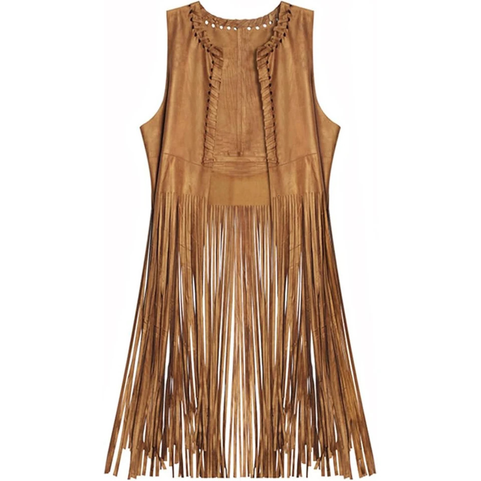 Womens Solid Boho Faux Suede Sleeveless Fringe Open Front Tank Vest Blazer Cardigan Tops Summer Holiday Desert Vacation Outwear 250506