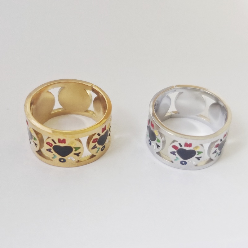 Fashion Women Men Bimma Heart Love Circle Rings Stainless Steel Silver Gold Hollow Circle Black Oil Span Jewelry