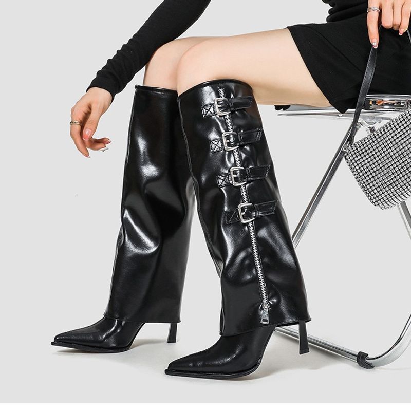 Women's Shoes high heeled trouser for women autumn new belt buckle niche design fashion boots