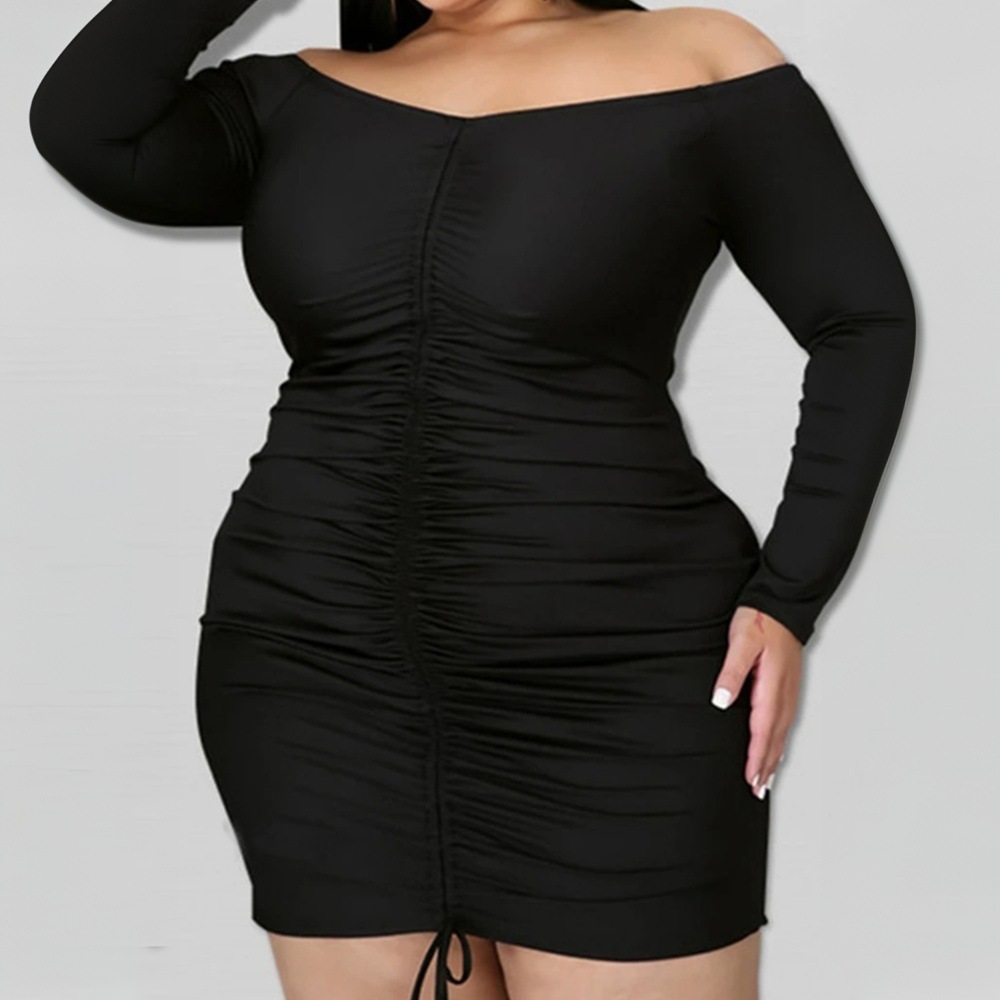 Large Size Womens Sexy Pure Desire Style Dress Autumn and Winter New Item One Collar Slim Fit Hip Hugging Short Skirt