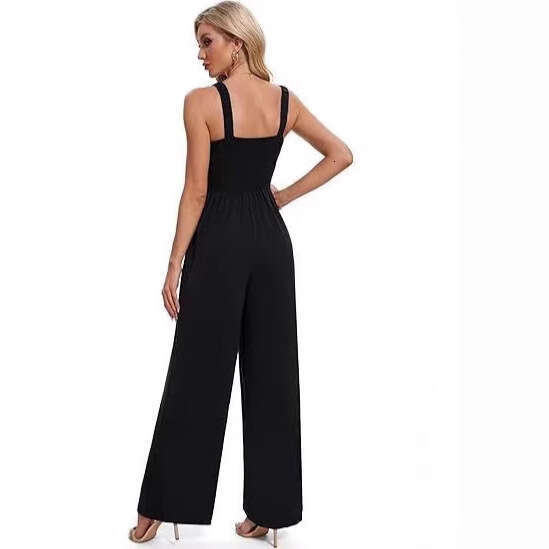 Wide Leg Jumpsuit Summer Women S Casual Strap Sleeveless Square Collar Slim Fit Wide Leg Comb