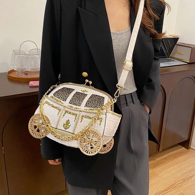 Royal Carriage Evening Clutch Purses For Women Embroidery Dinner Party Cross Body Bag Gorgeous Crocodile Handbags