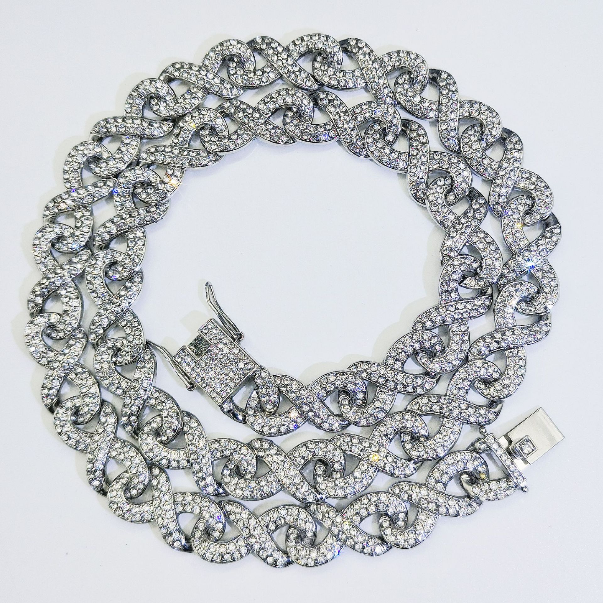 High Quality Men's Hip Hop 8-Figure Full Diamond Cuban Link Chain Necklace, Stylish Bling Alloy Jewelry for Streetwear and Party Looks