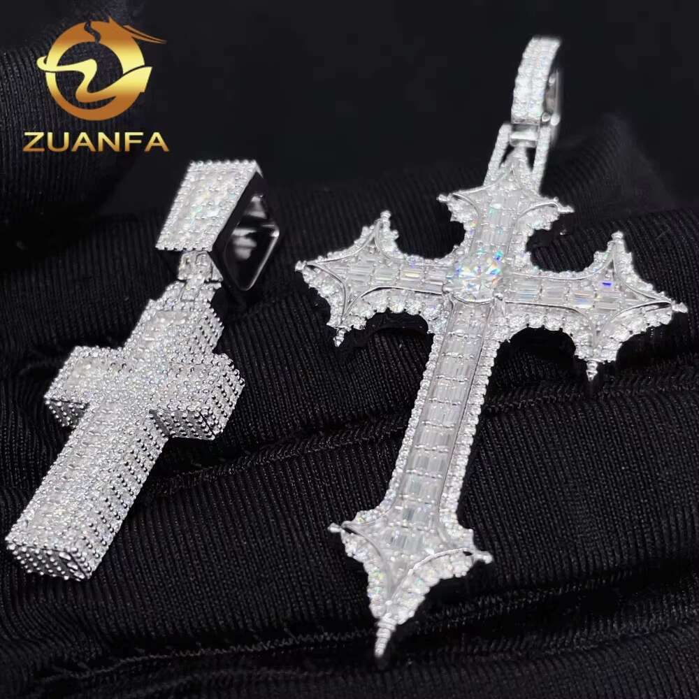 Fashion Jewelry in Stock GRA Certified 925 Sterling Silver Gold Plated Iced Out VVS Moissanite Cross Hip Hop Pendant