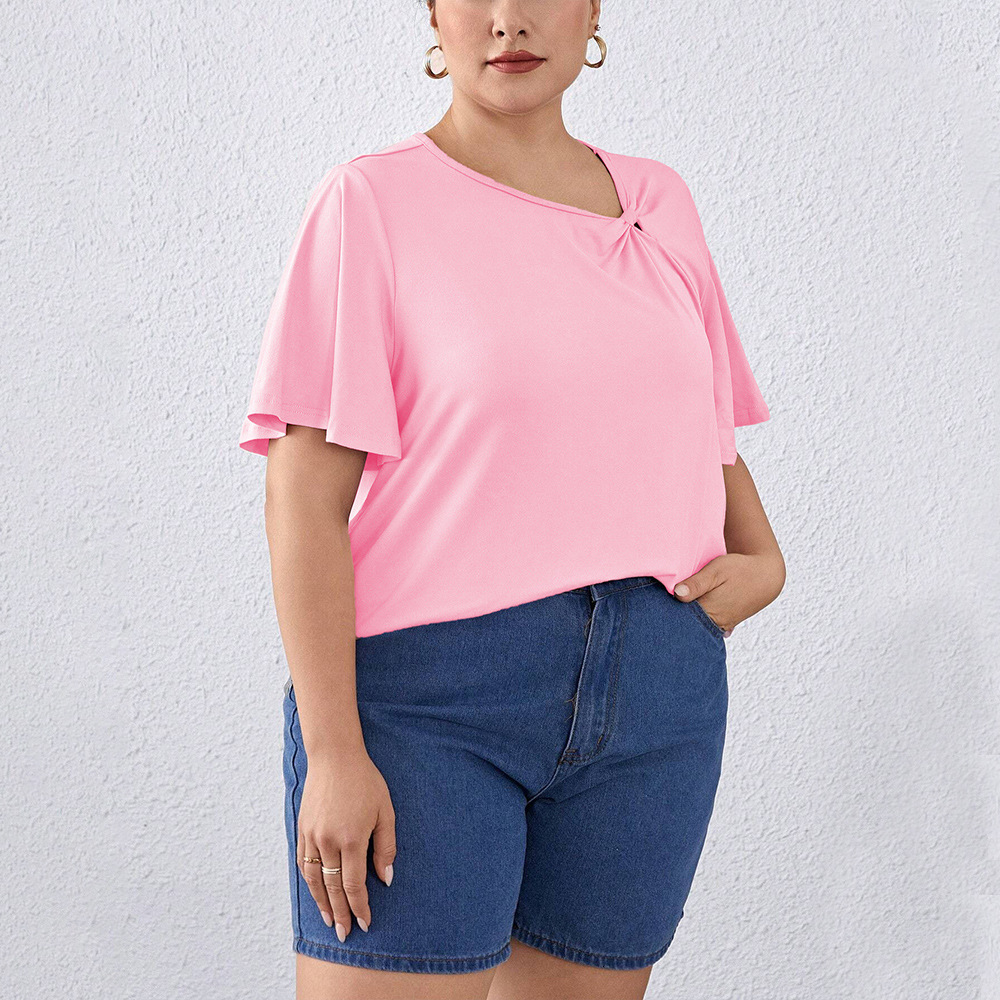 Large Size Minimalist Round Neck T-shirt for Summer Loose and Versatile Solid Color Pullover Short Sleeved Top