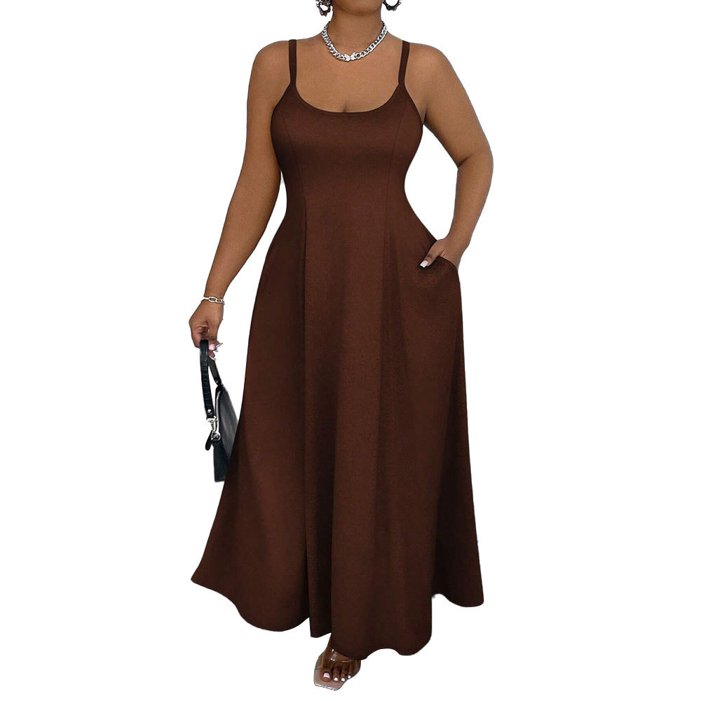 New Plus Size Womens Suspender Waist Cinched Dress for Spring and Summer 2025 Elegant Style Sleeveless Slim Fit Long Dress