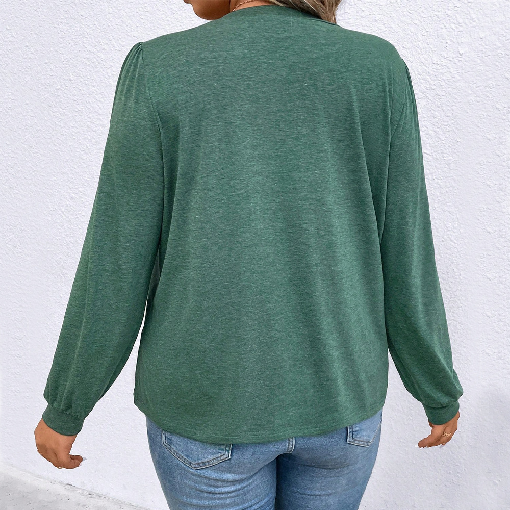 Large Size Womens Base Shirt with Long Sleeved T-shirt Fashionable and Stylish Loose and Slimming Solid Color Top
