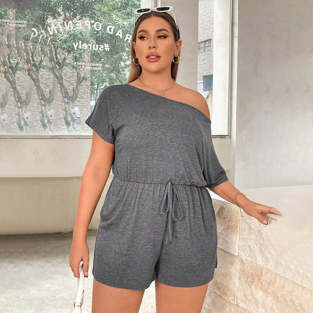 Large Size Womens Simple Casual Jumpsuit for Spring and Summer Home Jumpsuit Three Part Straight Leg Pants