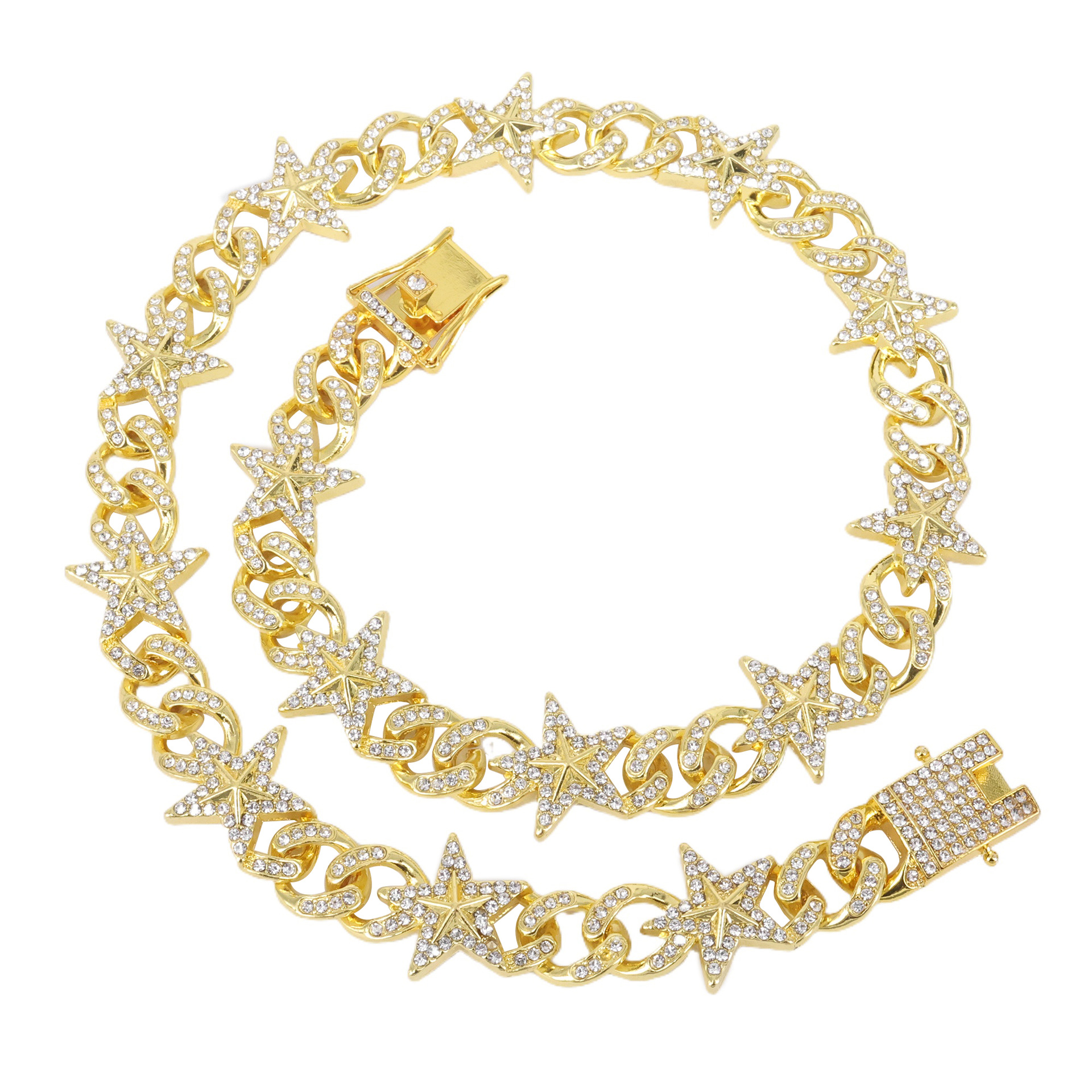 Elegant Hip-Hop Inspired Diamond Encrusted Neckpiece with Intricate Star Motif