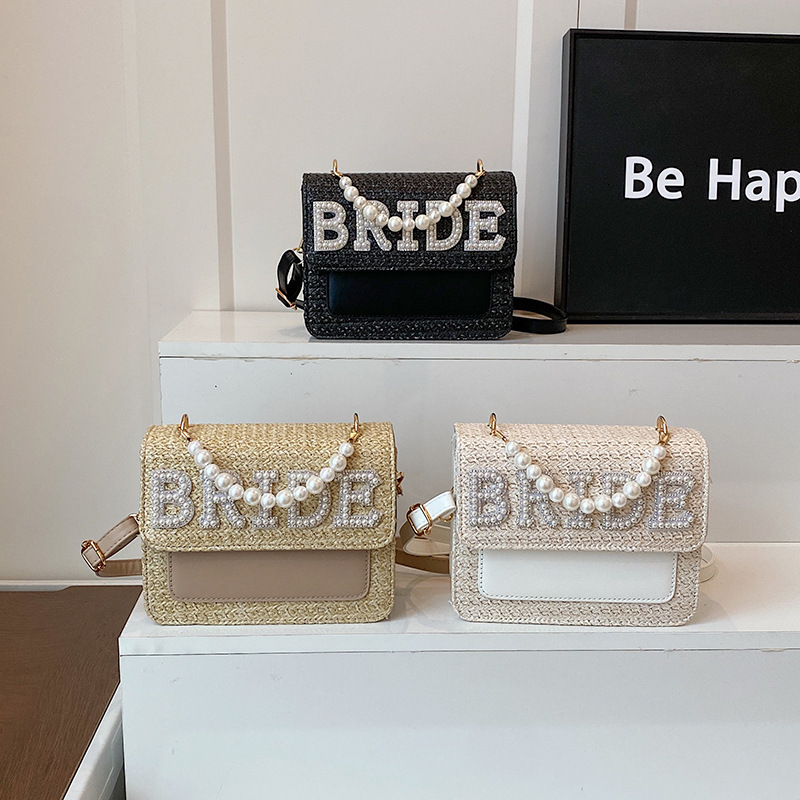 2025S Designer Letter Bridal Women Wallet Crossbody Wedding Gift Pearl Handbag Cover Woven Straw Bag