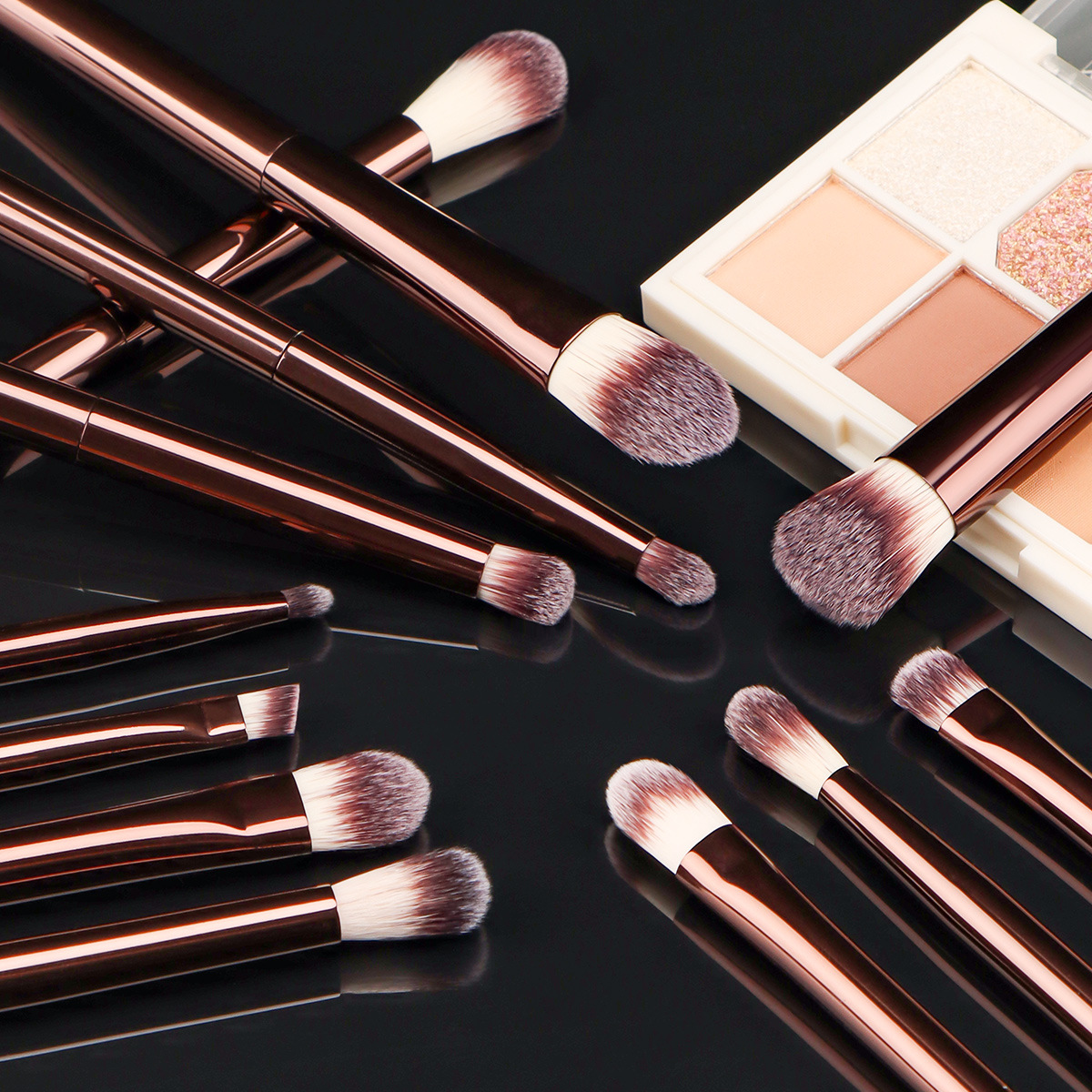 20pcs Makeup Set Professional Foundation Blush Eyeshadow Brush Crease Concealer Eyebrow Powder Blending Dark Bronze Metal Handle Beauty Tools