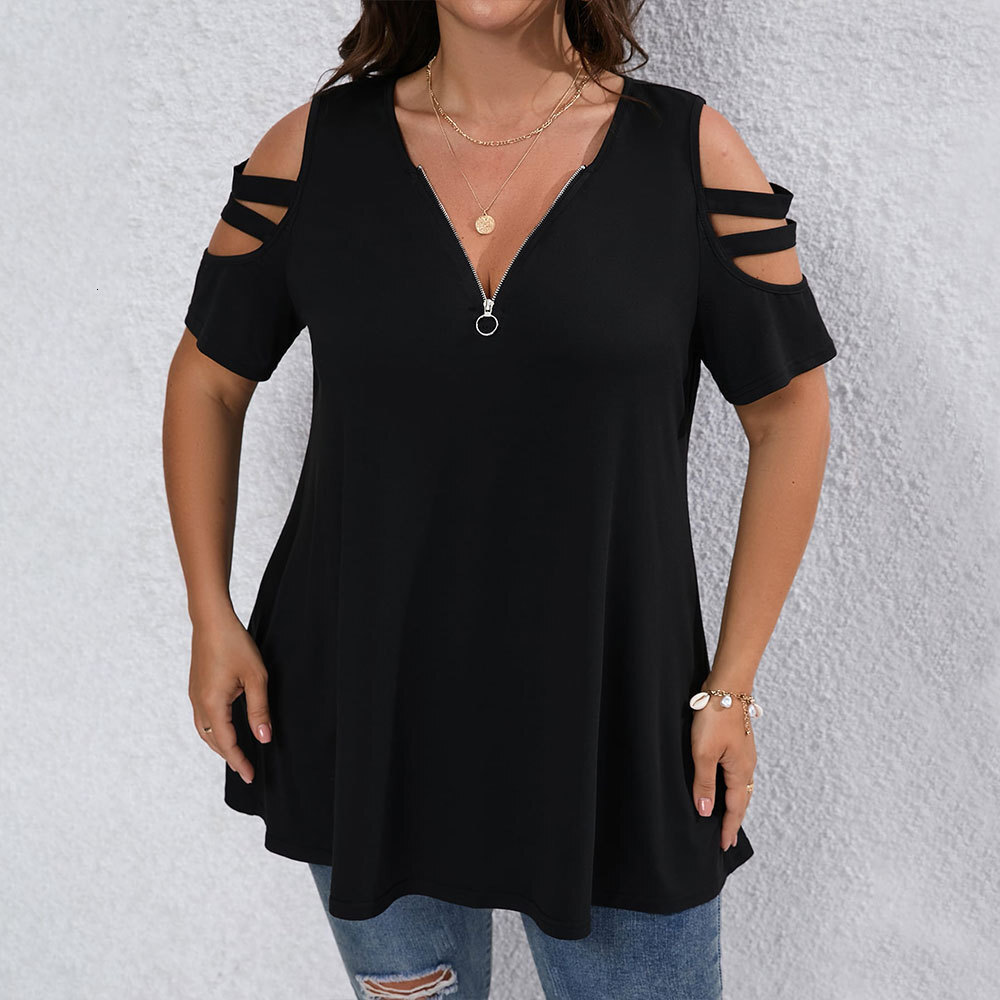 2025 Plus Size Womens Elegant Casual T-shirt for Spring and Summer Fashion V-neck Slim Fit and Slimming Top
