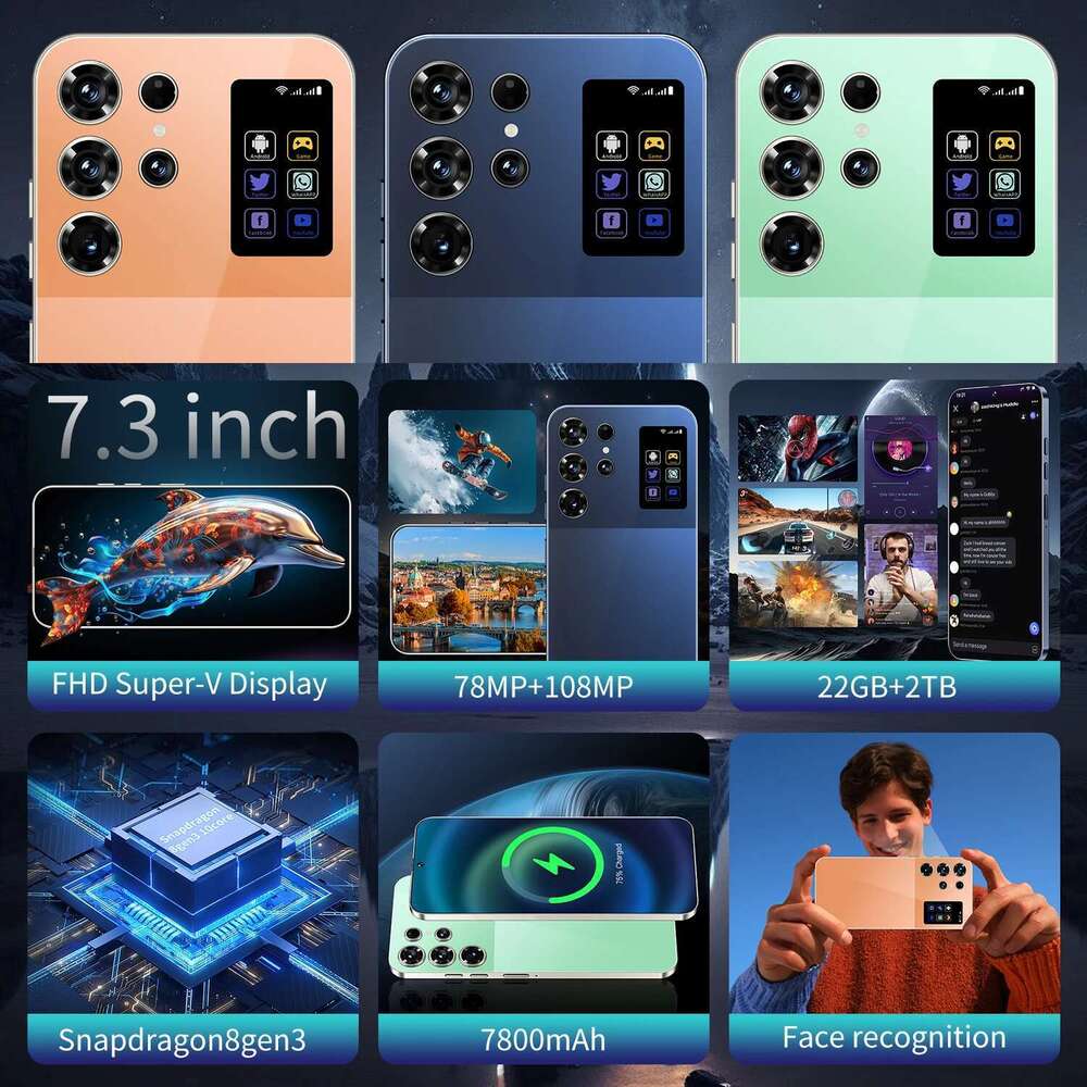 2025 New S26 Ultra Smartphone 5G 7.3 Inch 22G+2T Dual SIM Android14 48Mp + 72Mp 8000Mah Global Editionphone Gaming Phone