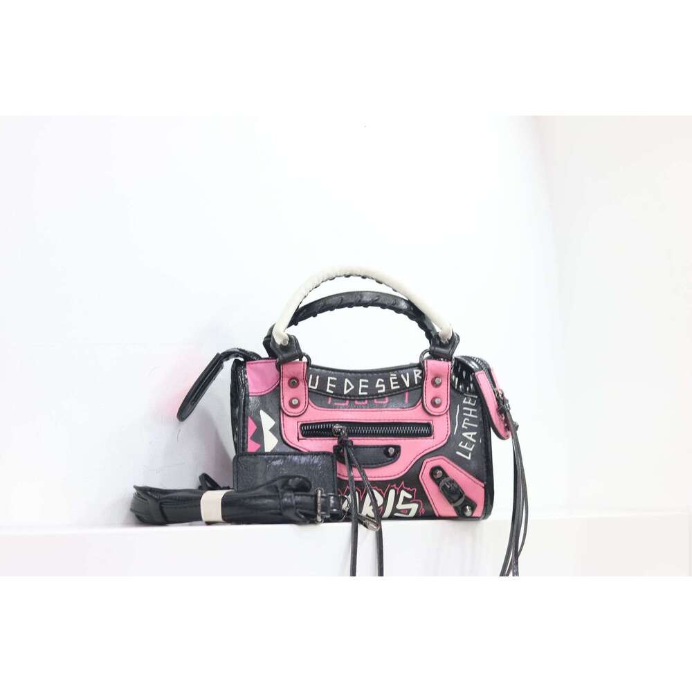 Small niche big female graffiti motorcycle microfiber with PU handbag single shoulder crossbody bag large capacity