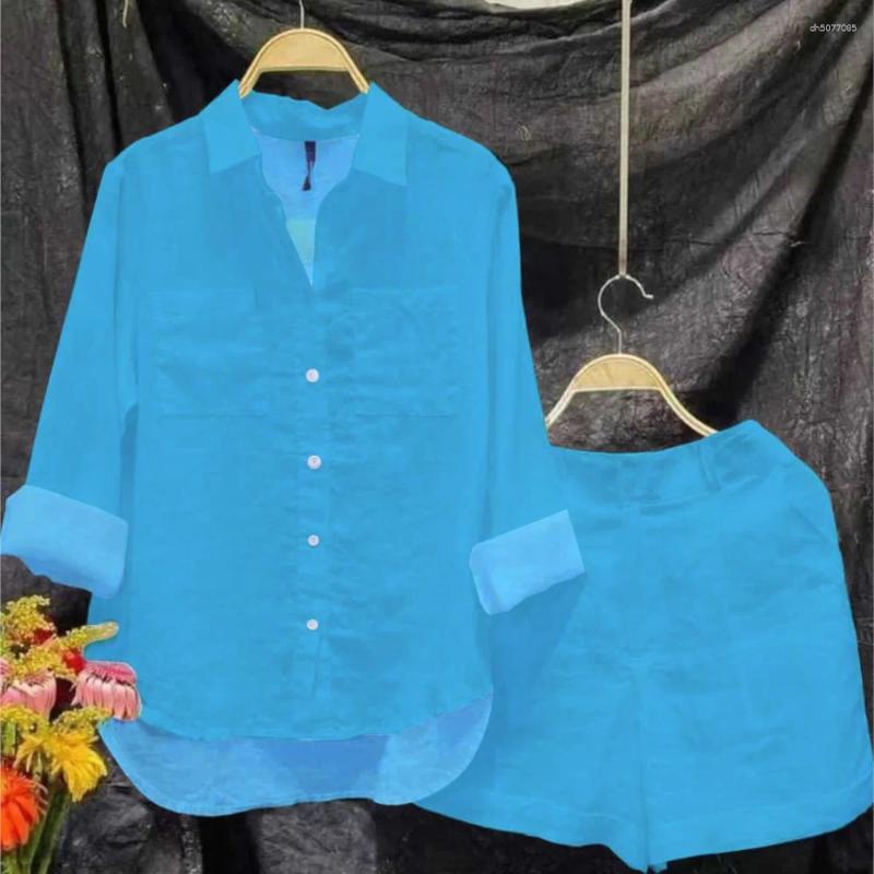 Women's Tracksuits Fashion White Long Sleeve Shirt women designer clothes Suit Summer Solid Color Cotton Linen Simple Casual top 2 Piece Set Slim