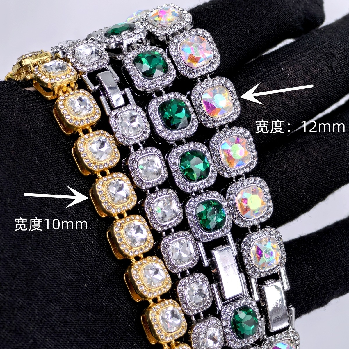 New 12mm Glass Ice Sugar Cuban Link Necklace for Men, Hip Hop Style, Trendy Fashion Alloy Chain, Gold/Silver Color with AAA Crystal