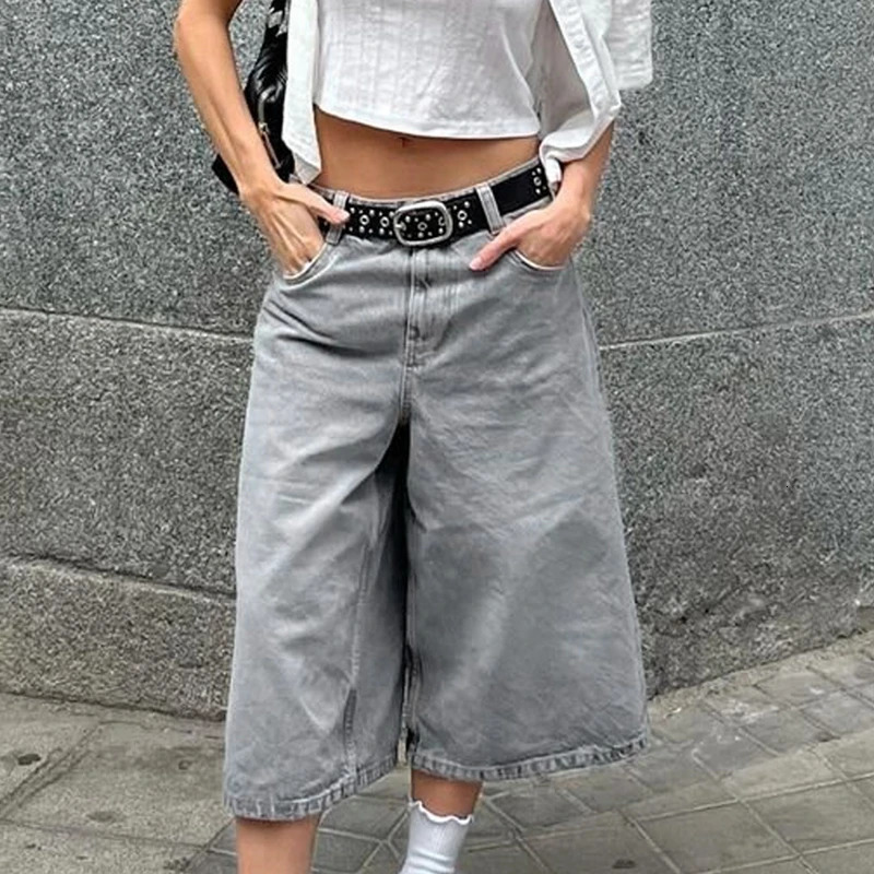 Women Bermuda Denim Shorts Boyfriend Baggy Calf Length Pants Y2k Aesthetic Wide Leg Carpenter Jean American Retro Streetwear 250515