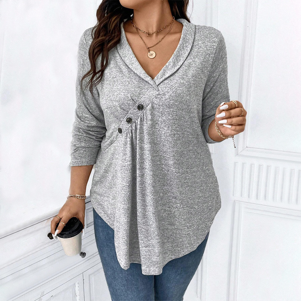 Autumn/winter Plus Size Womens Casual Temperament Navy Collar Irregular Long Sleeved Design Top